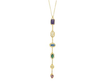 Lariat-ketting met gekleurde edelstenen
