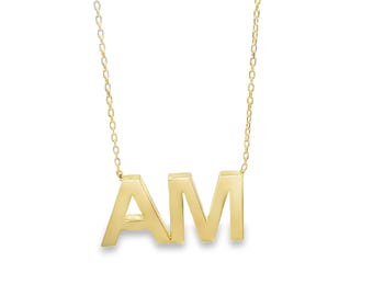 The Chunk Initials-ketting: gedurfde initiaalketting, 14K goudvermeil, .925 sterlingzilver, gepersonaliseerde briefsieraden
