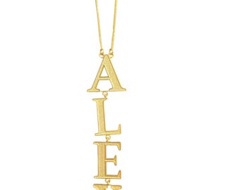 Jumbo Lariat Name Necklace- personalized vertical name necklace, 14K gold vermeil, .925 sterling silver statement jewelry
