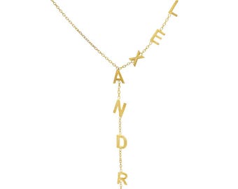 Lariat Name Necklace- custom name drop necklace, 14K gold vermeil, sterling silver jewelry, personalized necklace, trendy everyday piece