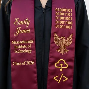 Custom Binary Code Graduation Sash, Personalized Name In Binary Stole, IT Computer Science Major, Hidden Secret Message, IT Major Gift