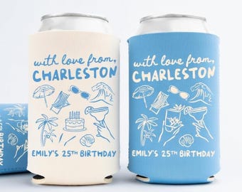 Chłodziarki na puszki na wieczór panieński, spersonalizowane upominki na wyjazd dla dziewcząt, spersonalizowany prezent na wieczór panieński na plaży, koozie na przyjęcie urodzinowe, upominki na weekend na plaży