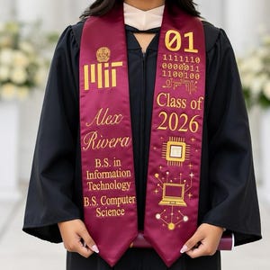 Custom IT Graduation Sash, Computer Science Stole, Personalized STEM Grad Gift, Binary Code Coding Sash, Class of 2025 2026, IT Major Stole