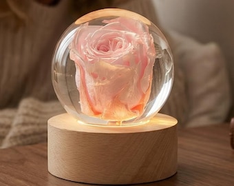 Personalized Eternal Rose Gift with LED Light, Preserved Rose in Resin Lamp,Forever Flower Night Light,Romantic Gift for Mom Wife Girlfriend