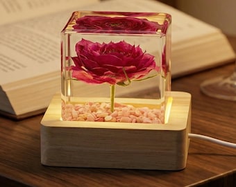 Personalized Eternal Rose for Girlfriend, Preserved Rose in Resin, Custom Engraved Wood Base,Romantic Gift for Her,Anniversary Birthday Gift