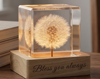 Dandelion Night Light Personalized Gift for Her, Mothers Day Gift, Gift for Sister, Preserved Flower Anniversary Home Decor Lamp Gift