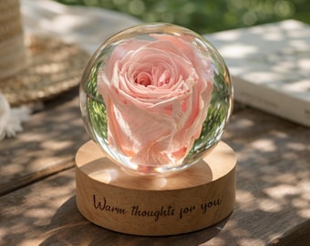 Personalized Real Rose Resin Lamp, Custom Engraved Gift for Her, Eternal Flower, First Mothers Day Gift, LED Night Light Decor