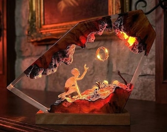 Gollum Inspired LOTR Lamp Gift for Son or Husband, Fantasy Ring Resin Light, Hobbit Fan Decor, Gamer Desk Lamp, Birthday Gift for Nephew