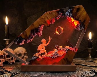 Gollum Inspired Resin Lamp, Fantasy Ring Diorama Light, LOTR Style Volcano Scene, Epic Quest Desk Decor, Handmade Resin Light, Gamer Gift