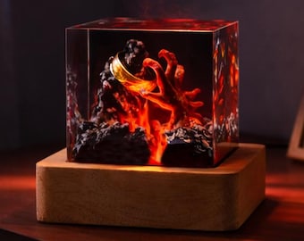 Fantasy Ring Resin Lamp, Mythical Lava Night Light, Personalized Engraved Base, LOTR Style Resin Lamp,Handmade Sauron Inspired Resin Diorama