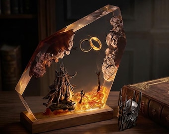 Fantasy Resin Lamp, Fire Ring Diorama, Dark Fantasy Desk Lamp, Resin Night Light, Gamer Room Decor, Gift for Him, Collector Desk Decor