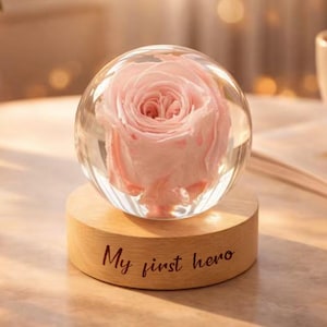Real Rose Resin Lamp, Preserved Flower Night Light, Eternal Rose Gift for Her, Anniversary Girlfriend Gift, Romantic Desk Decor