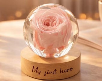 Real Rose Resin Lamp, Preserved Flower Night Light, Eternal Rose Gift for Her, Anniversary Girlfriend Gift, Romantic Desk Decor