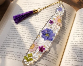 Cute Pressed Flower Bookmark, Real Flower Resin Bookmark with Tassel, Aesthetic Gift for Her, Book Lover Gift, Handmade Reader Gift