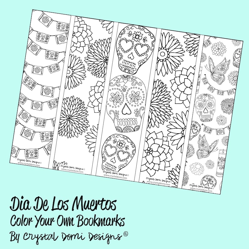 Dia De Los Muertos Color Your Own Bookmarks Printable by | Etsy