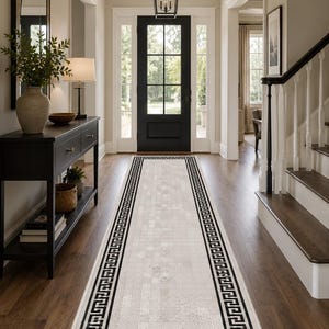 Handmade Onyx & Silver Ivory Cowhide Leather Runner Rug | Patchwork Hallway Rug | Modern Entryway Carpet