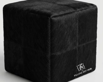 Handgemaakte zwart vierkant patchwork koeienhuid hoes - poef hoes vierkante vloer