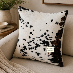 Hair-On Cowhide Pillow Cover | Genuine Leather, Rustic Western Boho Decor with Mosaic Pixel Pattern