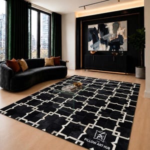 Genuine Cowhide Rug, Natural Hairon Leather Patchwork, Rustic Stripe Design Farmhouse Decor Carpet