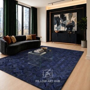 Tappeto in vera pelle bovina, patchwork in pelle naturale, tappeto rustico per arredamento in stile fattoria.