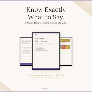 Kit de regreso a la carrera profesional: cuaderno de ejercicios digital rellenable para mamás que regresan al trabajo después de una pausa en su carrera.