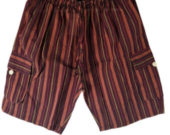 Light Cotton Stripe Shorts with Box Pockets boho, 100% cotton handmade