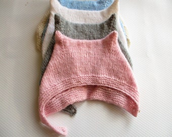 Hand knitted baby kitten bonnet, unisex baby hat with ears, newborn photo prop, baby bonnet girl, cat ears hat, newborn - 18 mths, baby gift