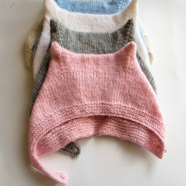 Bonnet de chaton de bébé tricoté à la main, chapeau de bébé unisexe avec oreilles, accessoire photo nouveau-né, fille de bonnet de bébé, chapeau d'oreilles de chat, nouveau-né - 18 mois, cadeau de bébé