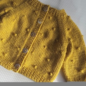 Mustard yellow popcorn baby cardigan,  baby shower gift, new baby gift, knitted baby clothes, 3-6 month baby, unisex baby sweater, RTS