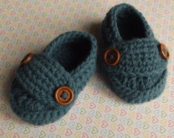 Blue loafers; knit baby shoes, baby boy shoes, denim blue booties,baby button loafers; 0-3mth size ready to ship, uk seller