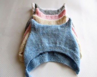 Newborn knitted baby hat with ears, hand knitted baby kitten bonnet, newborn photo prop, baby bonnet girl, cat ears hat, newborn to 18 mths