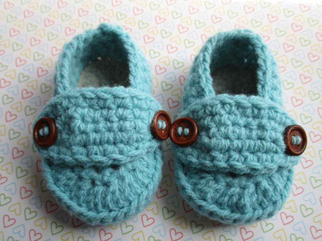 Crochet Baby Loafer Shoe, Knit Baby Shoe, Aqua & Grey Baby Booties ...