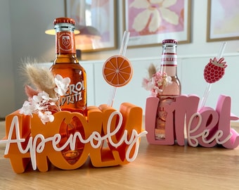 Aperol & Lillet Getränke Aufsteller Set - 3D Druck Deko | Inkl. Trockenblumen und Strohhalm mit Topper | Sommerparty Geschenkidee