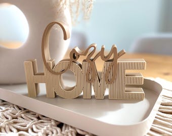 Cozy Home Schriftzug - 3D Druck Deko Aufsteller im Leo-Look oder Streifen-Design | Moderne Wohndeko & Einzugsgeschenk | Wunschfarbe