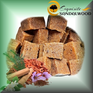 EXQUISITE SANDELWOOD Bade Tofu - Kräuter Aromatische Reinigung Badeseife Wasser Tropfen - Echt Mysore Santalum Album Himalaya Meersalz Botanicals