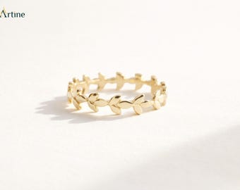 Gold Lab Grown Diamond Leaf Vine Band Minimal Inspired Stackable Women Ring