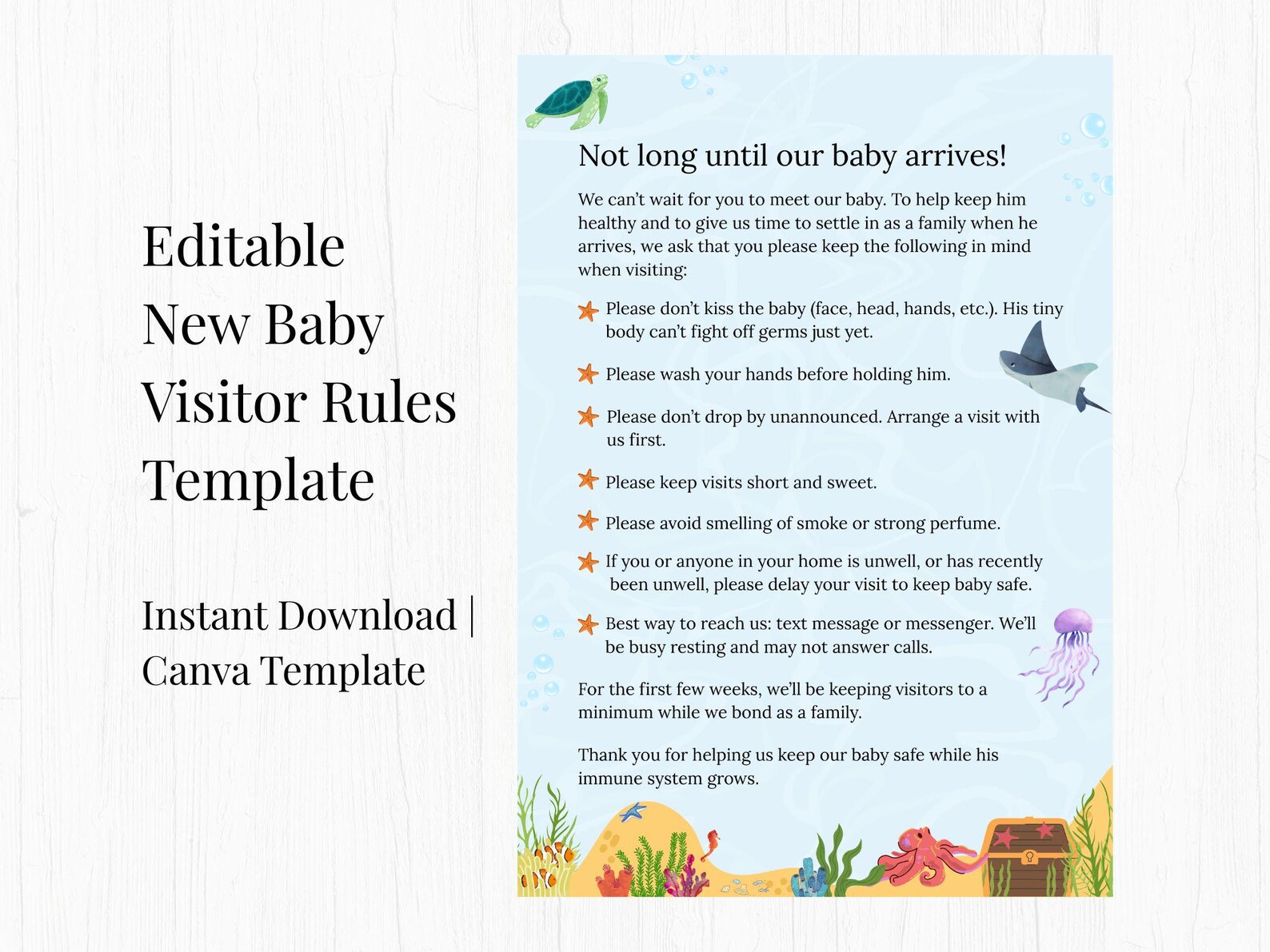 Editable New Baby Visitor Rules Template | Canva Editable - Etsy
