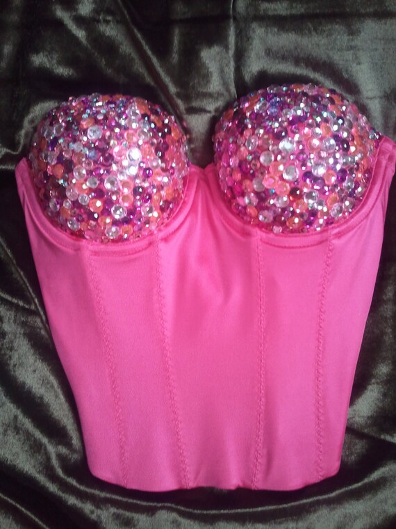 Items similar to Hot Pink Swarovski & Jewel Encrusted BustierCorset on