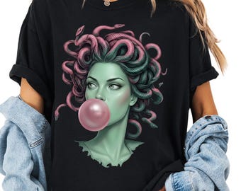 Medusa Bubblegum Comfort Colors Shirt, Mythological Snake Hair Tee, Goddess Feminist T-Shirt