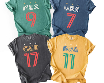 2026 World Cup Shirt, Unisex Comfort Colors Retro Soccer Jersey - USA, Brazil, Argentina, Mexico, Europe Teams - Custom Family Matching