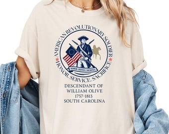 Custom Descendant of a Patriot Shirt, Comfort Colors USA 250th Anniversary 4th of July Tee, Personalized DAR SAR American Revolution Apparel