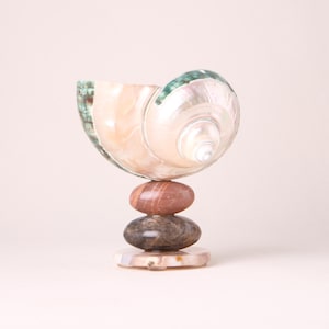 Coastal Shell and Crystal Sculpture, Nature Lover Gift, Unique Display Object, Handmade Shell Art for Console Table, Beach House Decor