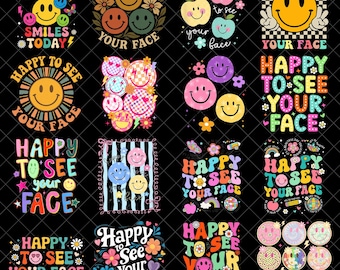 Happy To See Your Face Png Funny Back To School Teacher PNG Preppy Color Block Glitter Positive PNG First Day Of School Appreciation Gift