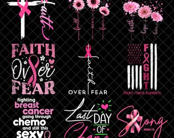 Breast Cancer Faith Over Fear Png Bundle, Breast Cancer Awareness Shirt Design, Breast Cancer Png, Pink Ribbon, Breast Cancer Png Design