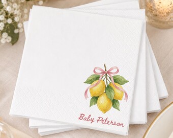 Lemon Baby Shower Napkin Personalized Cocktail Napkins for Ciao Baby Bambina Shower Party Decor Italian Baby Girl