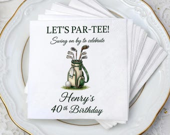 Custom Golf Birthday Napkins, Let's Par-Tee Cocktail Napkins, Golf Theme Party Napkins, Personalized Birthday Napkins