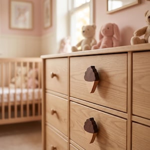 Cute Wooden Knobs Set of 2 Dessert Drawer Pulls Walnut Beechwood Nursery Cabinet Handles Aesthetic Kids Room Dresser Hardware Boho