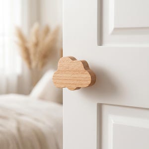 Cute Cloud Wooden Knobs Set of 2 Beechwood Drawer Pulls Nursery Cabinet Handles Aesthetic Kids Room Dresser Hardware Pair