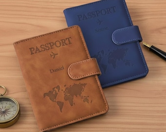Portapasaportes de cuero personalizado / Regalo de viaje / Nombre personalizado / Cartera de viaje de cuero