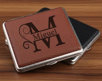 Étui à cigarettes et porte-joint en cuir personnalisés | Étui à cigarettes ou boîte de rangement en métal durable | Cadeau gravé personnalisé pour la fête des pères